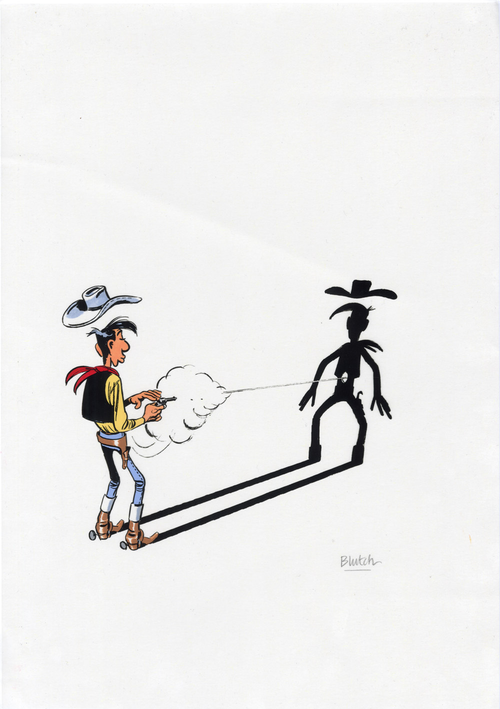 BLUTCH - Les Indomptés - Hommage à Lucky Luke - dessin original de quatrième de couverture 12 – Image 3
