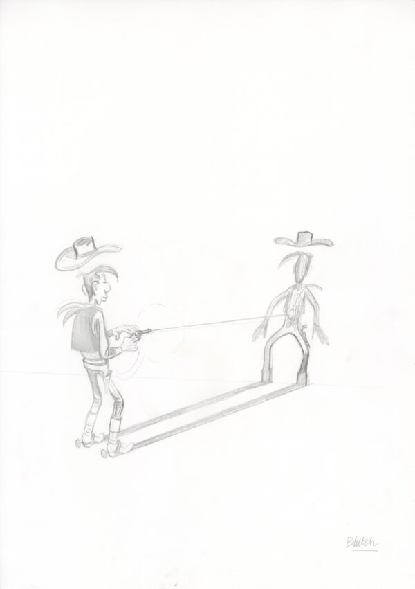 BLUTCH - Les Indomptés - Hommage à Lucky Luke - crayonné original de quatrième de couverture 12