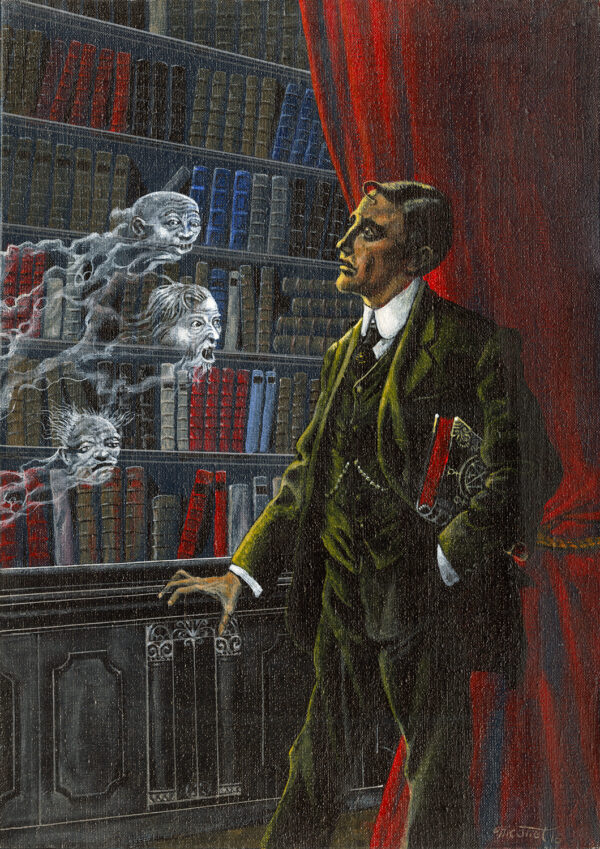 JEAN-MICHEL NICOLLET – Peinture originale de couverture de La bibliothèque chantante - Une aventure de Carnacki