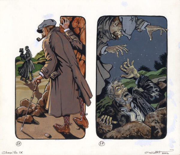 JEAN-MICHEL NICOLLET – SHERLOCK HOLMES – Chien des Baskerville – Gallimard 2002 – Illustrations originales pages 101 et 112