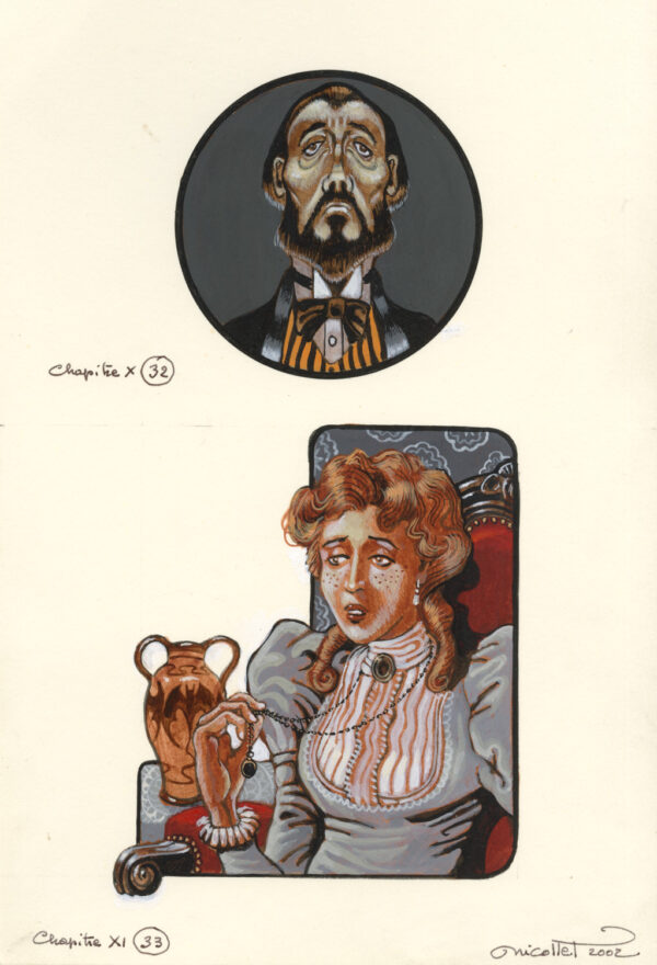 JEAN-MICHEL NICOLLET – SHERLOCK HOLMES – Chien des Baskerville – Gallimard 2002 – Illustrations originales pages 123 et 129