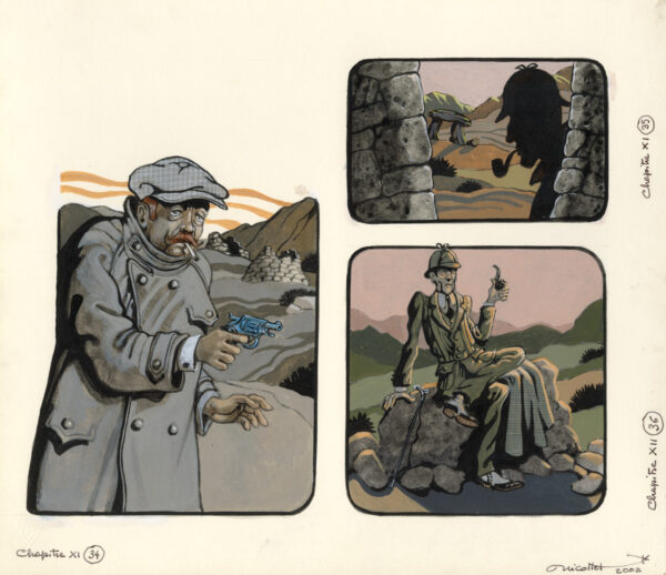 JEAN-MICHEL NICOLLET – SHERLOCK HOLMES – Chien des Baskerville – Gallimard 2002 – Illustrations originales pages 137, 139 et 143