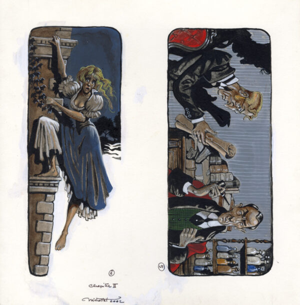 JEAN-MICHEL NICOLLET – SHERLOCK HOLMES – Chien des Baskerville – Gallimard 2002 – Illustrations originales pages 17 et 19