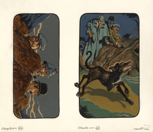 JEAN-MICHEL NICOLLET – SHERLOCK HOLMES – Chien des Baskerville – Gallimard 2002 – Illustrations originales pages 169 et 171