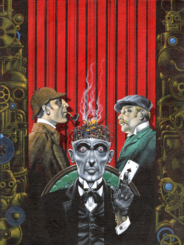 JEAN-MICHEL NICOLLET – SHERLOCK HOLMES – Peinture originale pour l’ex libris de Moriarty tome 1 Empire mécanique 1/2