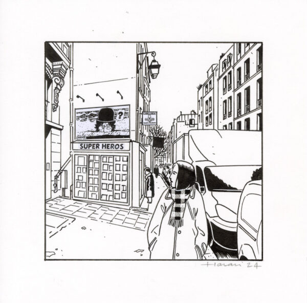 LUCAS HARARI - Le cas David Zimmerman - illustration originale pour l'ex libris de la Librairie Super Héros