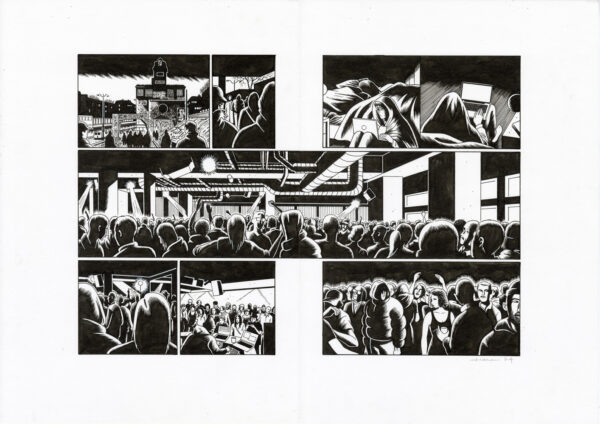 LUCAS HARARI - Le cas David Zimmerman - double planche originale publiée en pages 182 et 183