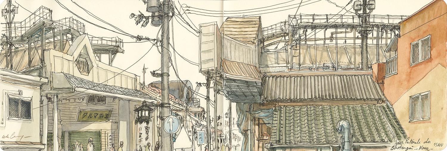 NICOLAS DE CRÉCY - Vue latérale du Shotengai - Nara - 15 novembre - R 27