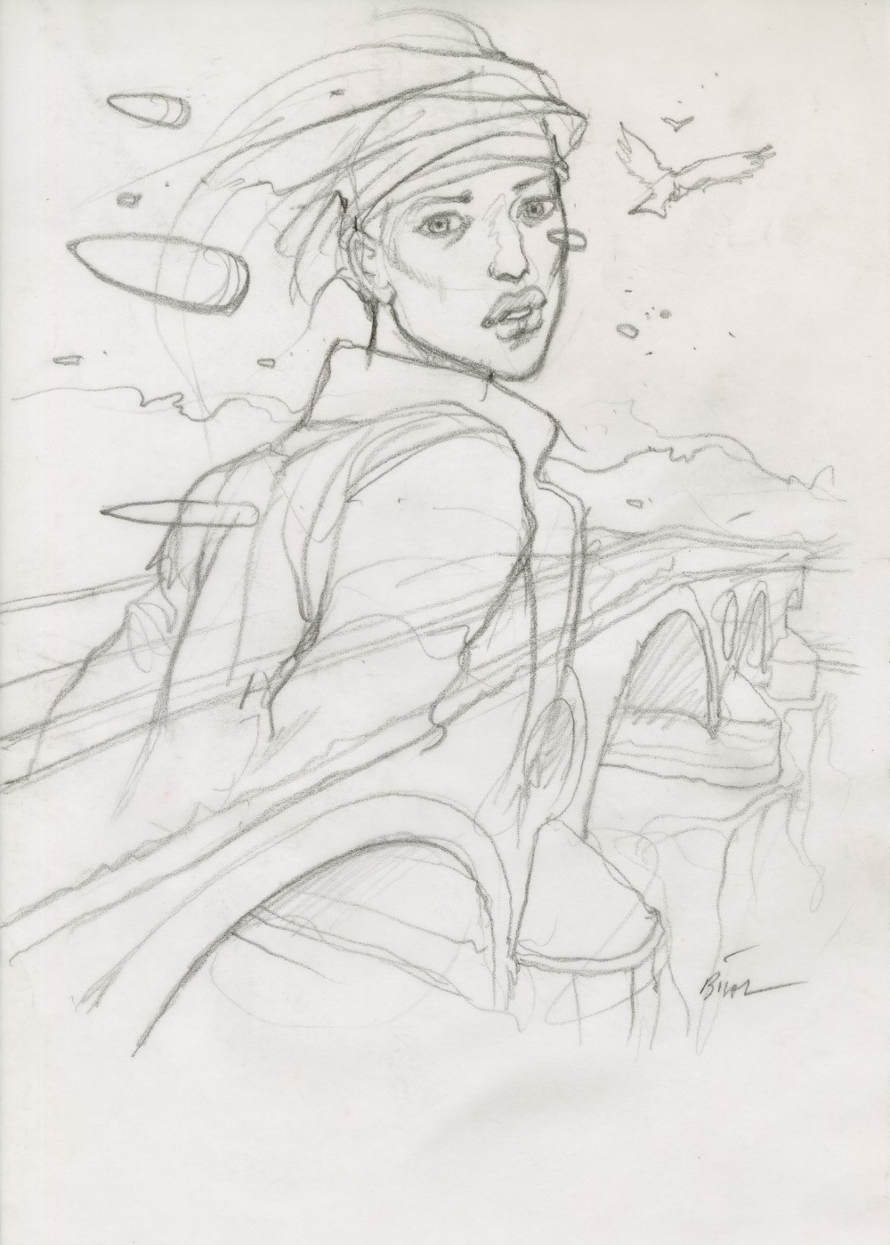 ENKI BILAL - GRAPHITE IN PROGRESS 3 - Dessin original 70