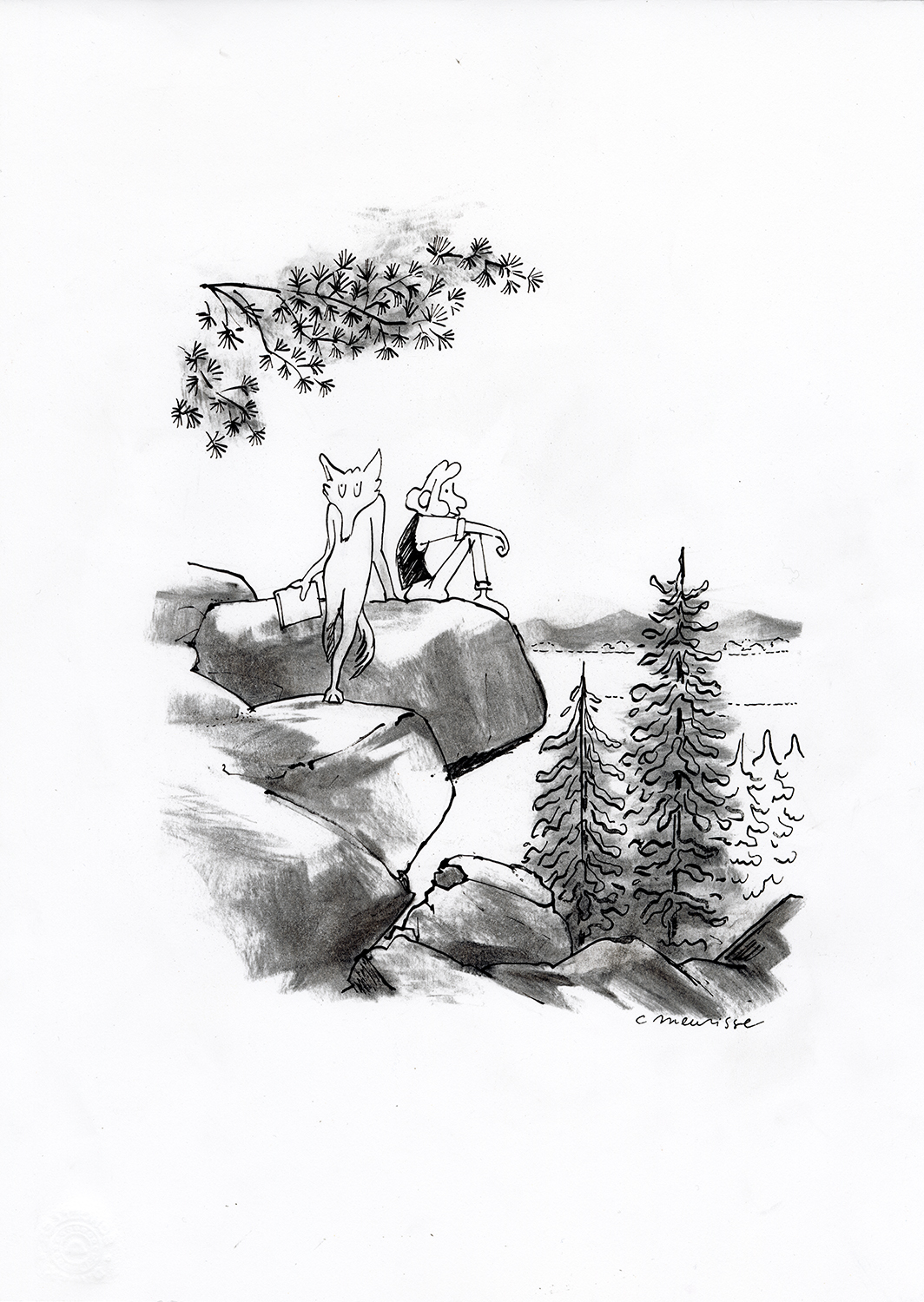 CATHERINE MEURISSE – LE CLAN DE WALDEN –  ILLUSTRATION ORIGINALE DE L&rsquo;EX LIBRIS DE LA GALERIE BARBIER